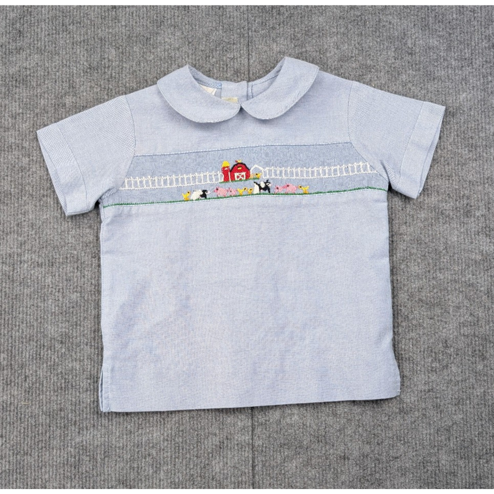 Amanda Remembered Smocked Top Kids Baby 3 Retro Farm Animal Vintage Peter Pan
